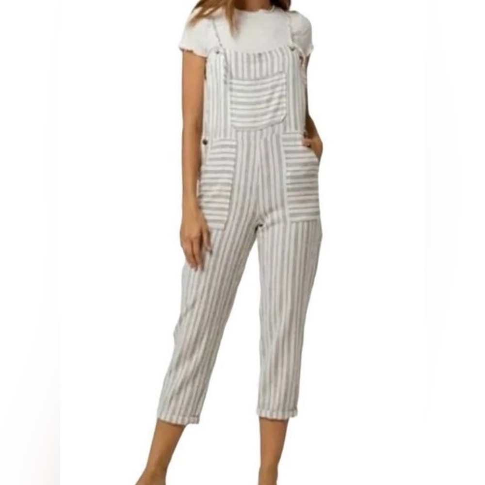 Patrons of Peace Striped Cotton Jumpsuit Overalls White Black Size XS